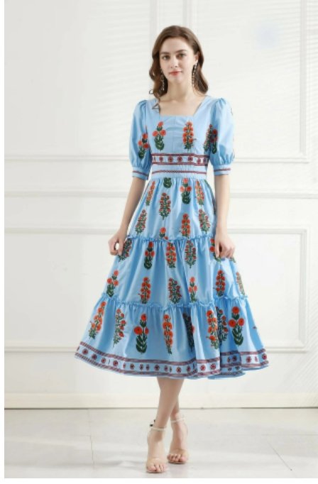Robe Courte Vintage Fleurie Bleu - Louise Vintage