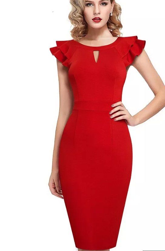 Robe Crayon Année 50 Rouge - Louise Vintage