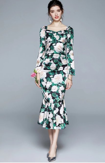 Robe de Cérémonie Vintage Fleurie Verte - Louise Vintage