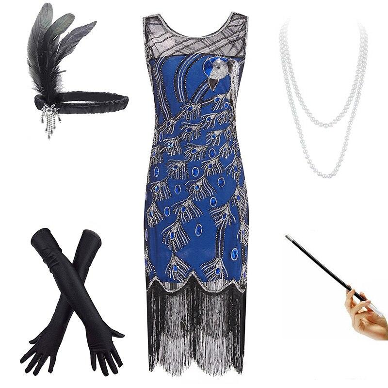 Robe de Cocktail Année 20 Bleue (Avec Accéssoires) - Louise Vintage