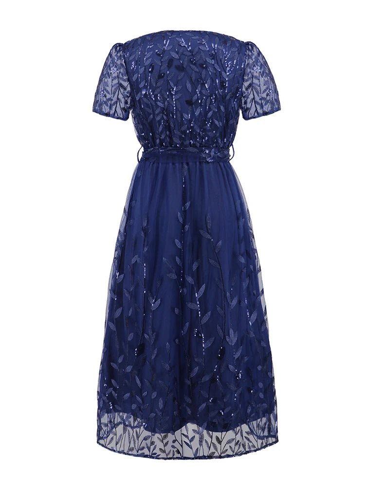 Robe de Soirée des Années 50 Dentelle Marine - Louise Vintage