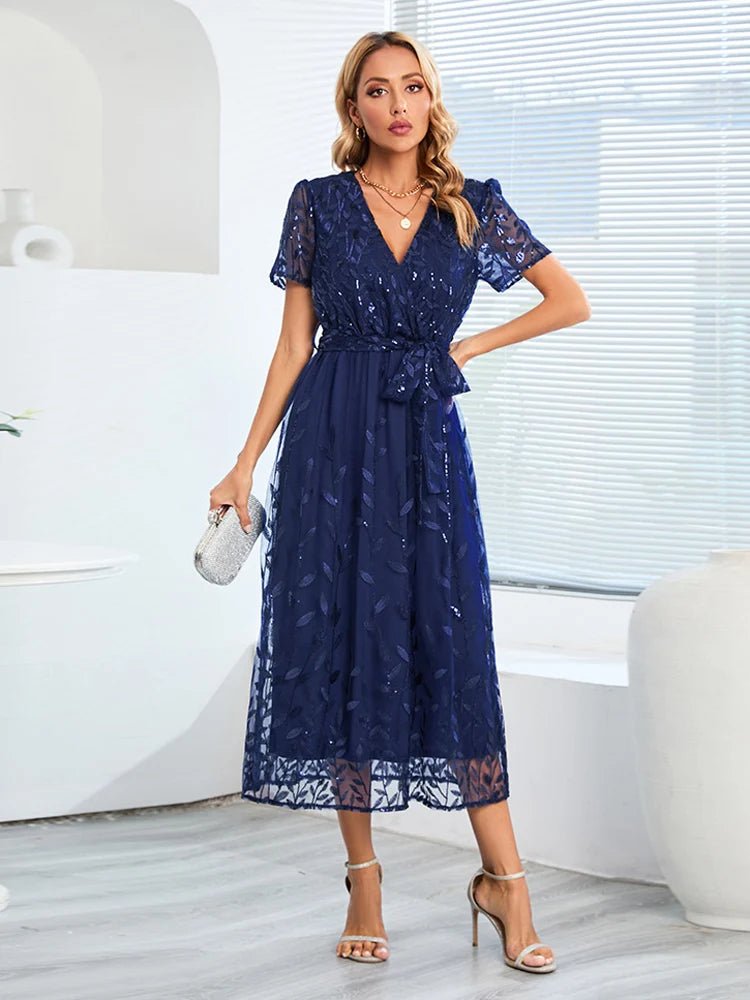 Robe de Soirée des Années 50 Dentelle Marine - Louise Vintage