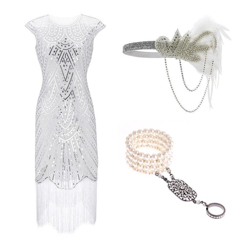 Robe de Soirée Style Année 20 Blanche (Avec Accéssoires) - Louise Vintage