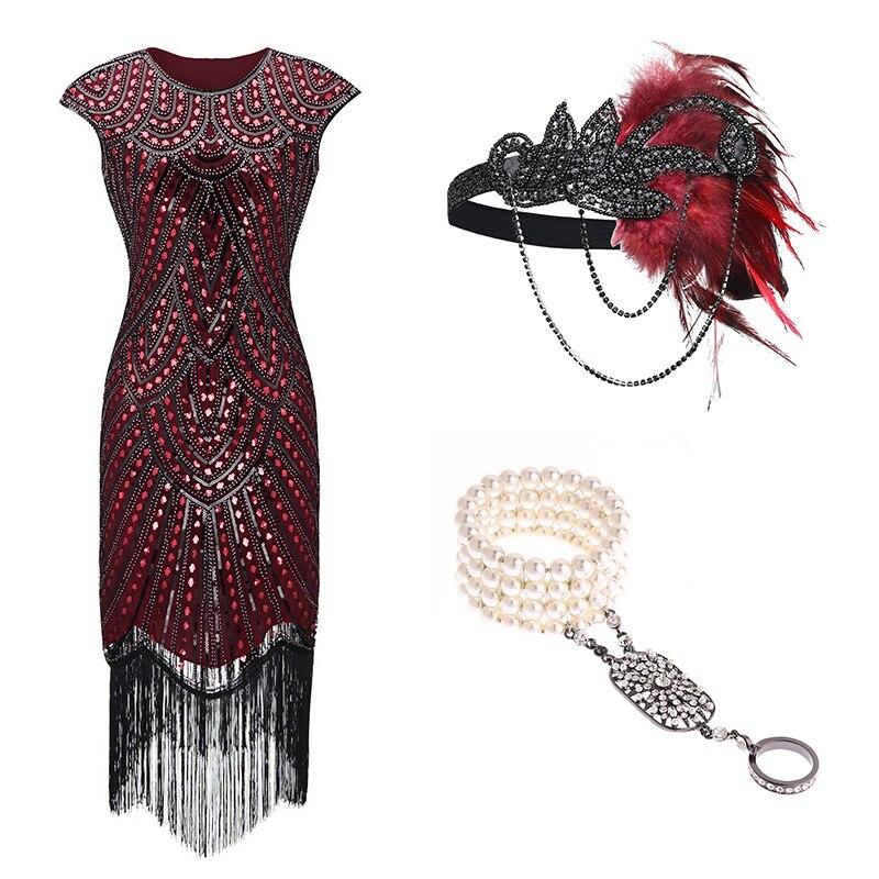 Robe de Soirée Style Année 20 Rouge (Avec Accéssoires) - Louise Vintage