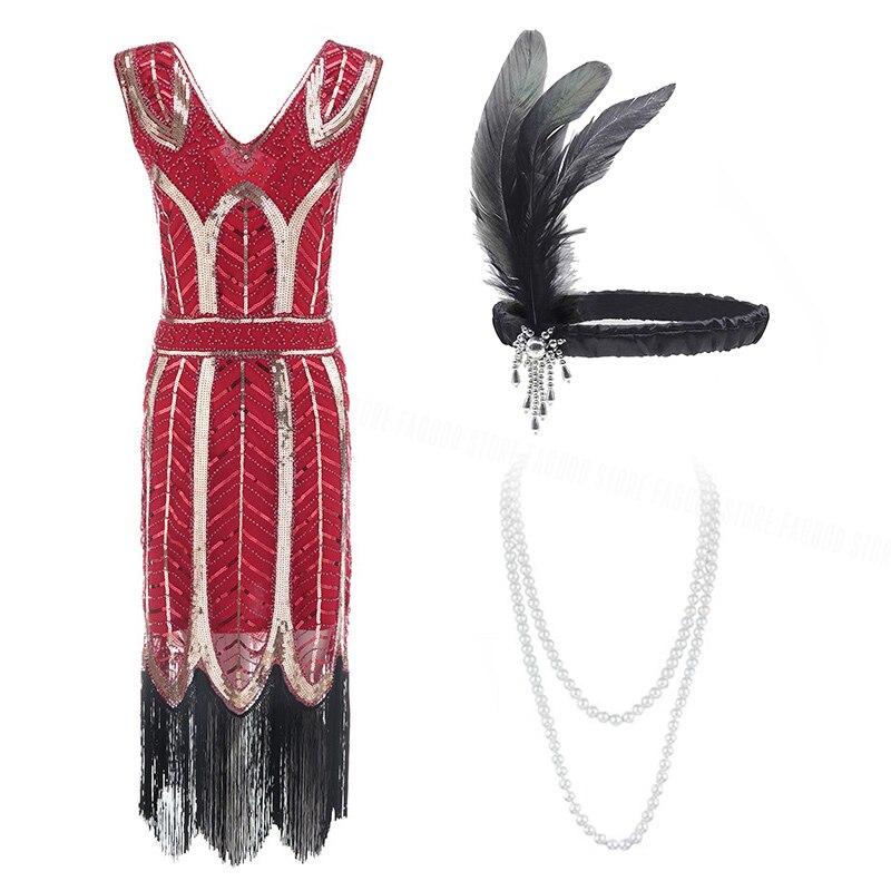 Robe des Années 20 30 Rouge (Avec Accéssoires) - Louise Vintage