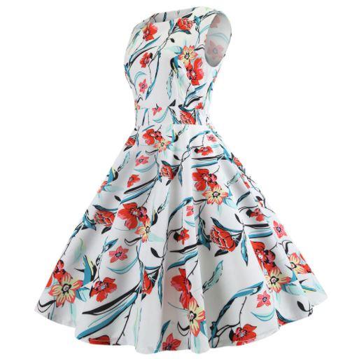 Robe Evasée Vintage Blanche Fleurs - Louise Vintage