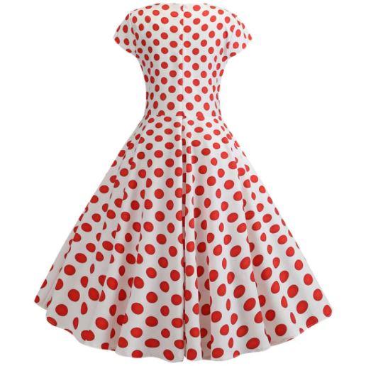 Robe Evasée Vintage Blanche Pois Rouges - Louise Vintage