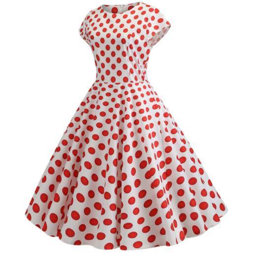 Robe Evasée Vintage Blanche Pois Rouges - Louise Vintage