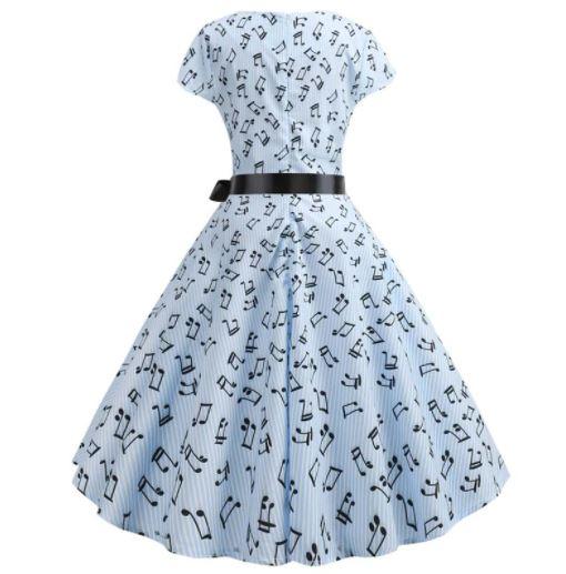 Robe Evasée Vintage Bleue Musique - Louise Vintage