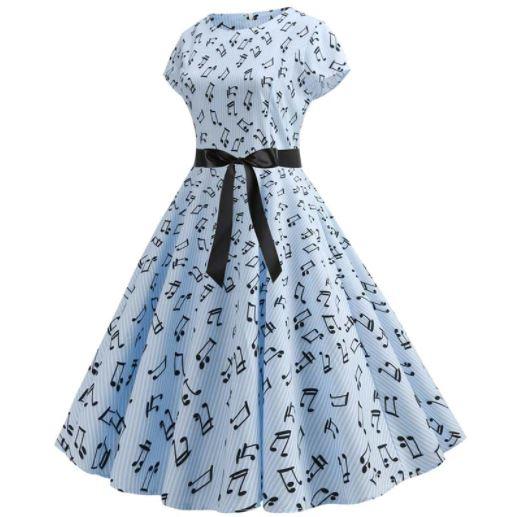 Robe Evasée Vintage Bleue Musique - Louise Vintage
