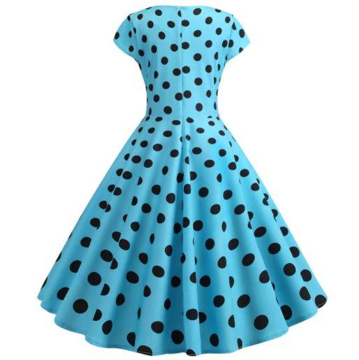 Robe Evasée Vintage Ciel Pois Noirs - Louise Vintage