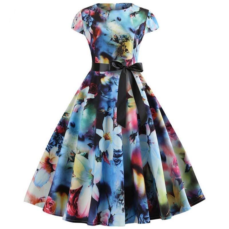 Robe Evasée Vintage Fleurs Pastel - Louise Vintage