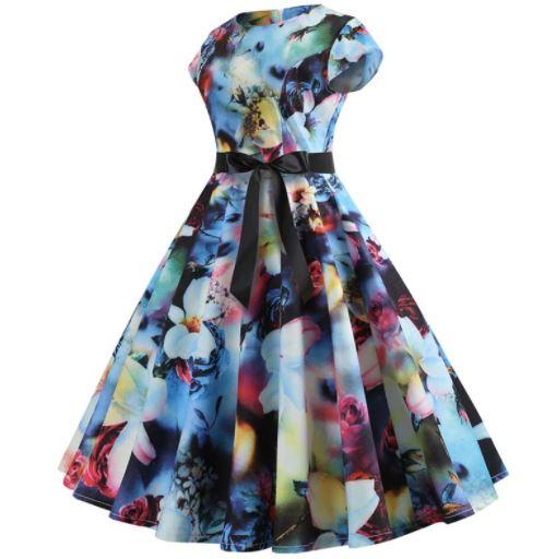 Robe Evasée Vintage Fleurs Pastel - Louise Vintage
