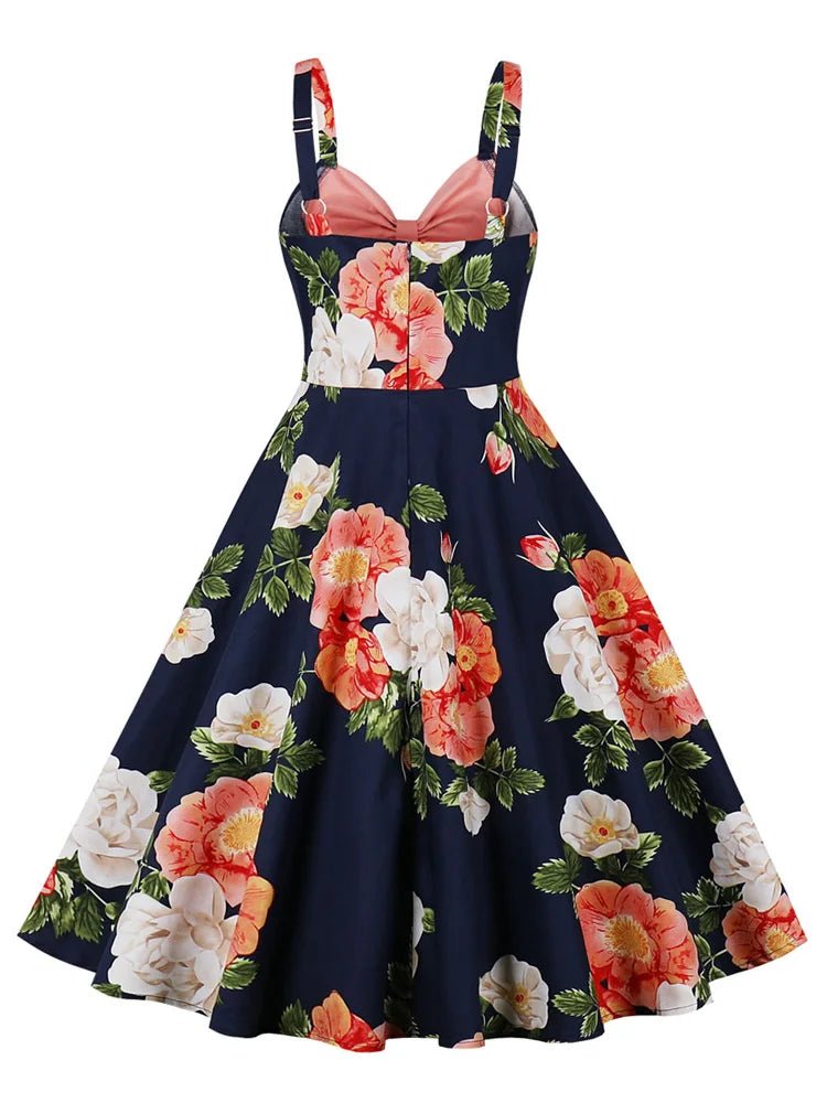 Robe Evasée Vintage Marine Fleurs - Louise Vintage