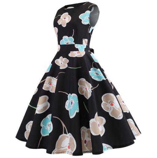 Robe Evasée Vintage Noire Fleurs - Louise Vintage
