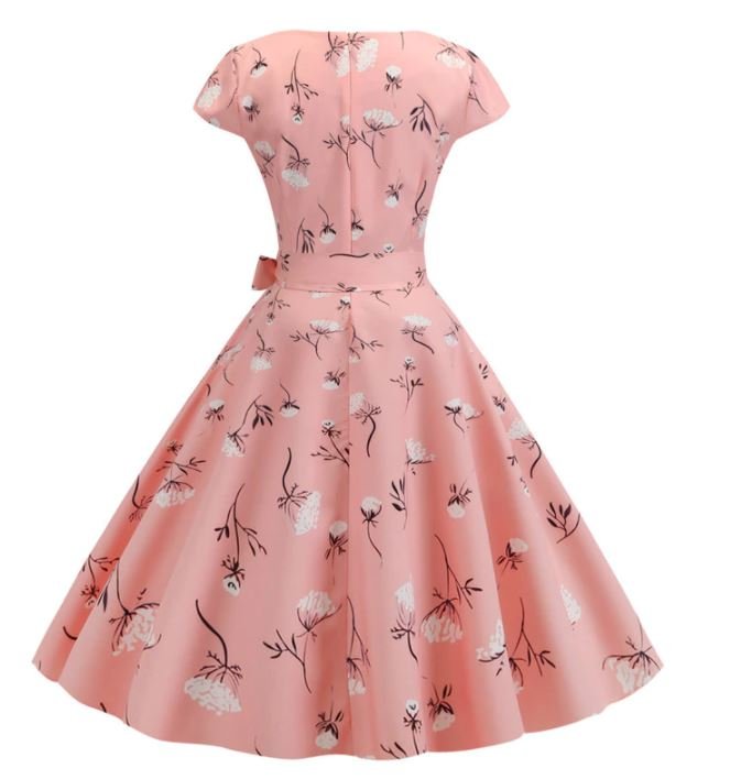 Robe Evasée Vintage Rose Fleurie - Louise Vintage
