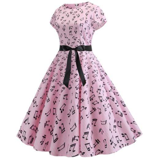 Robe Evasée Vintage Rose Musique - Louise Vintage