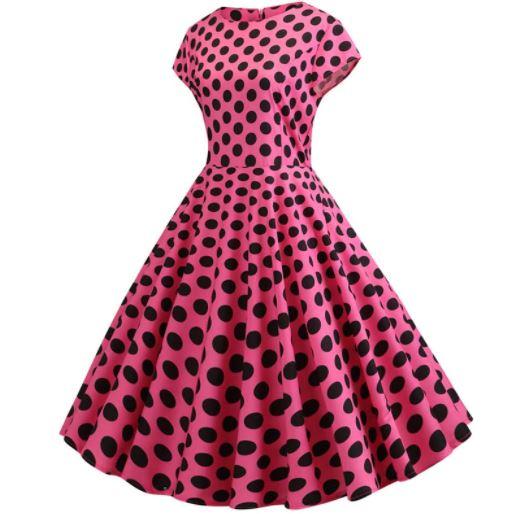 Robe Evasée Vintage Rose Pois Noirs - Louise Vintage