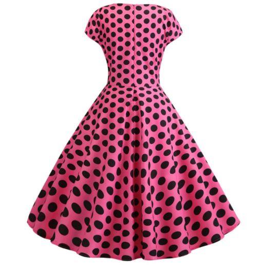 Robe Evasée Vintage Rose Pois Noirs - Louise Vintage