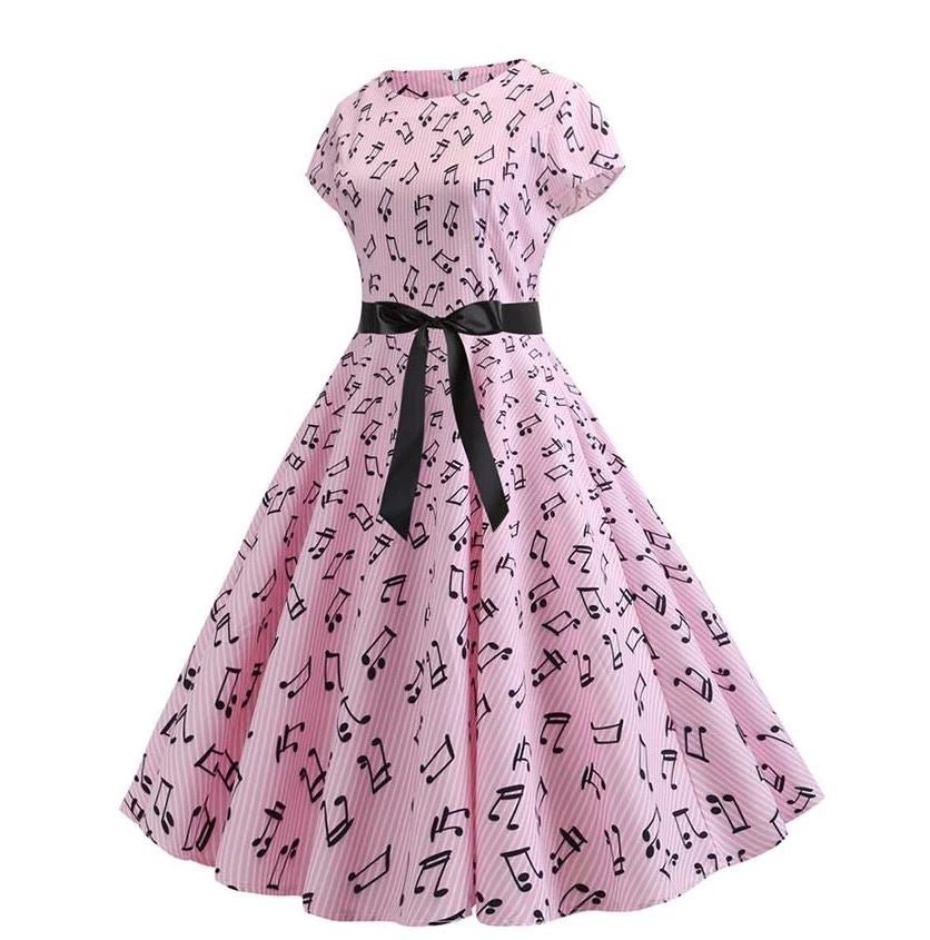 Robe Evasée Vintage Rose Printemps - Louise Vintage
