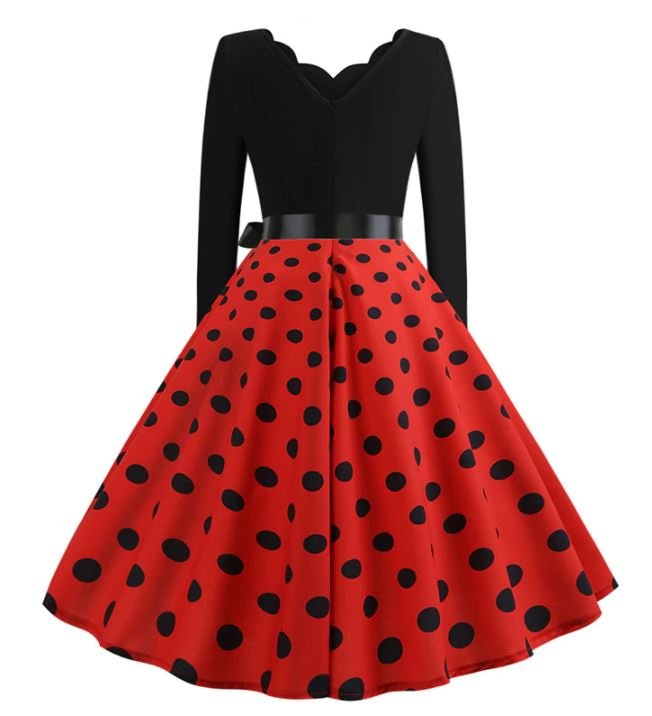 Robe Evasée Vintage Rouge Pois Noirs - Louise Vintage