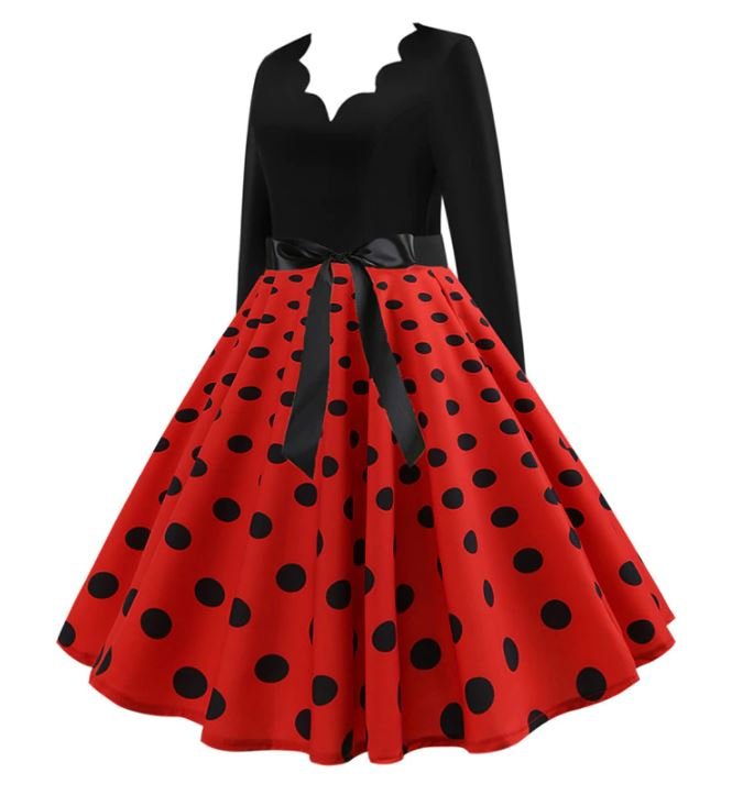 Robe Evasée Vintage Rouge Pois Noirs - Louise Vintage