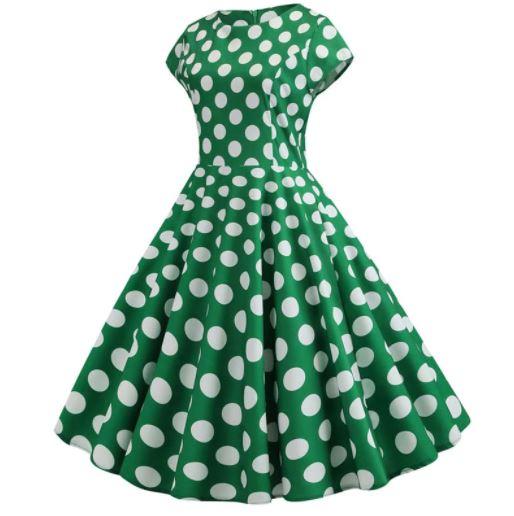 Robe Evasée Vintage Verte Pois Blancs - Louise Vintage