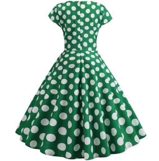 Robe Evasée Vintage Verte Pois Blancs - Louise Vintage