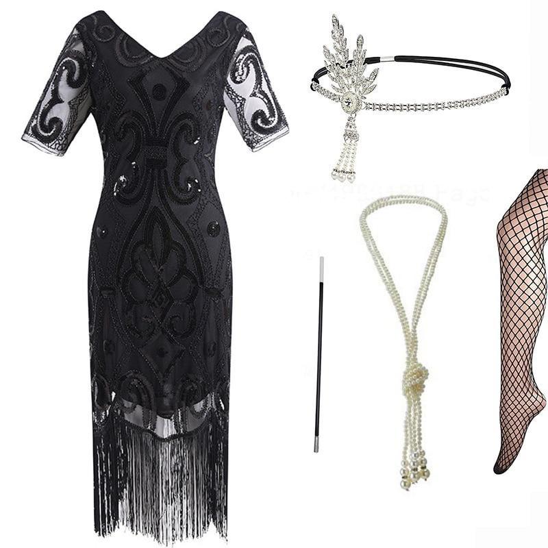 Robe Flapper Années 20 Noire (Avec Accéssoires) - Louise Vintage