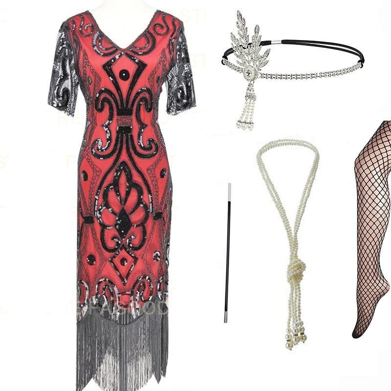 Robe Flapper Années 20 Rouge (Avec Accéssoires) - Louise Vintage
