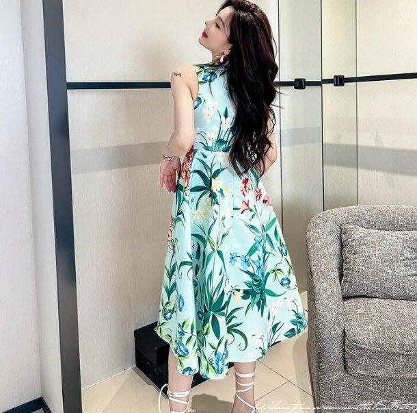 Robe Fleurs Années 40 Menthe - Louise Vintage