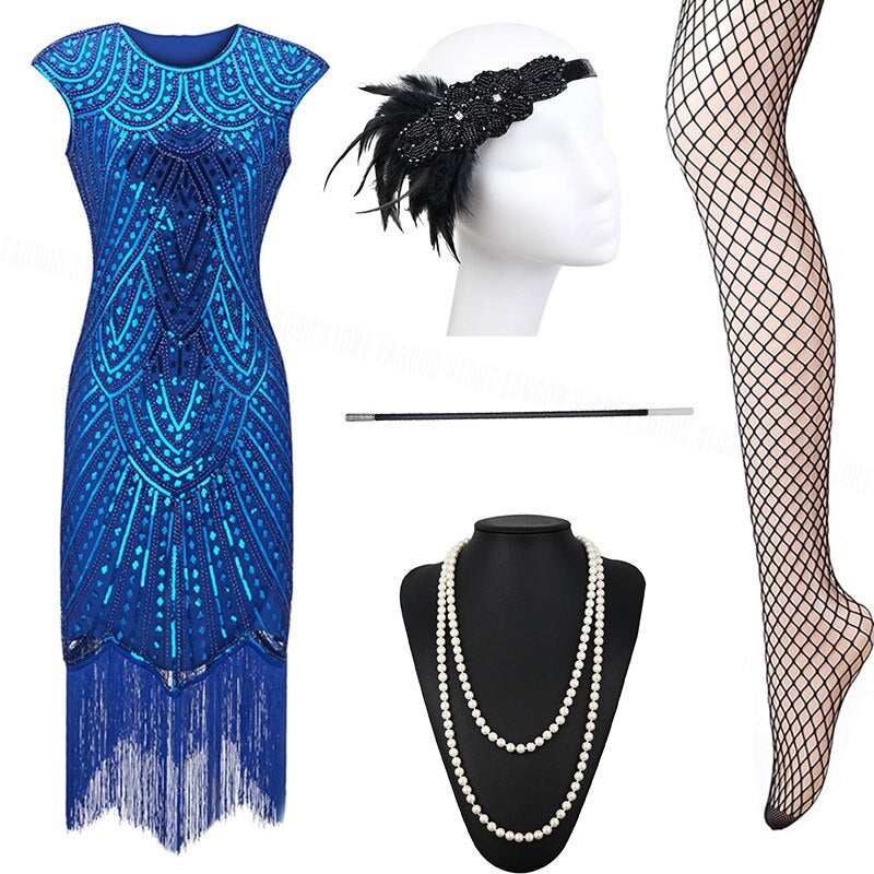 Robe Gatsby Année 20 Bleue (Avec Accéssoires) - Louise Vintage