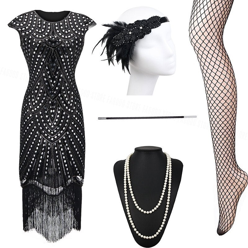 Robe Gatsby Année 20 Noire (Avec Accéssoires) - Louise Vintage