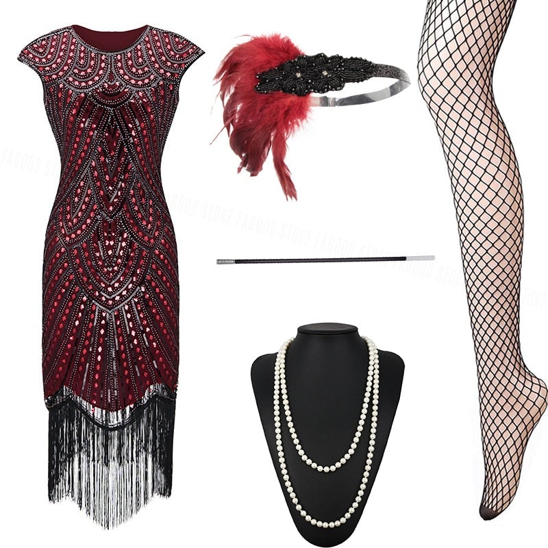 Robe Gatsby Année 20 Rouge (Avec Accéssoires) - Louise Vintage
