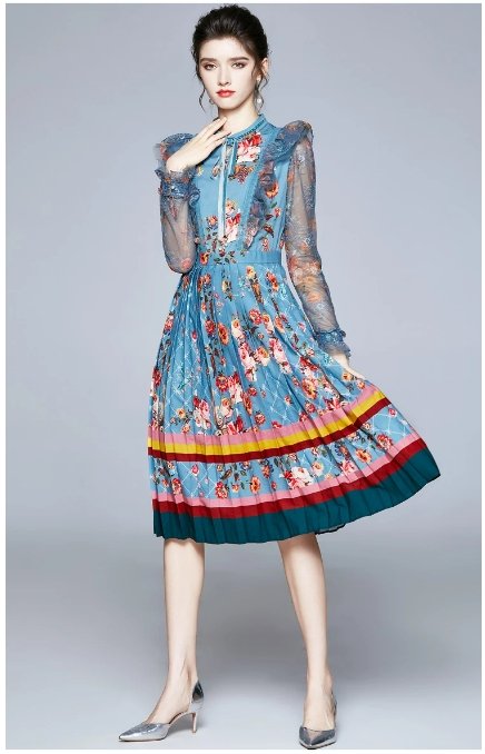 Robe Longue à Fleurs Vintage Menthe - Louise Vintage