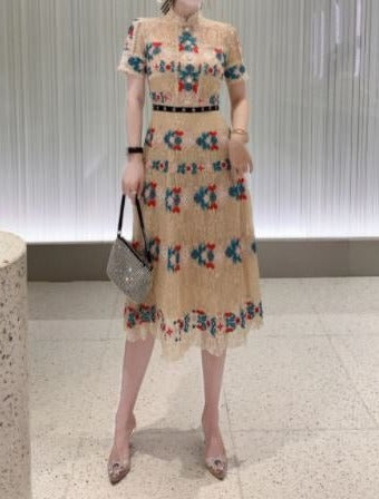 Robe Longue a Volant Vintage Champagne - Louise Vintage