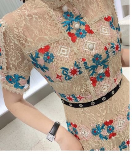 Robe Longue a Volant Vintage Champagne - Louise Vintage