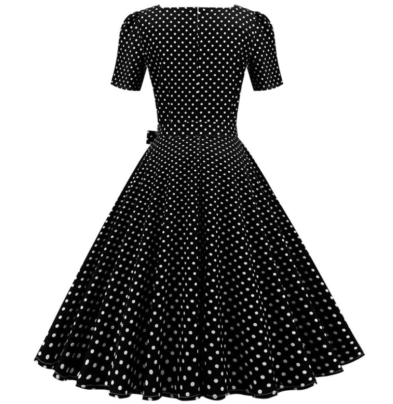 Robe Noire à Pois Blancs Années 50 - Louise Vintage