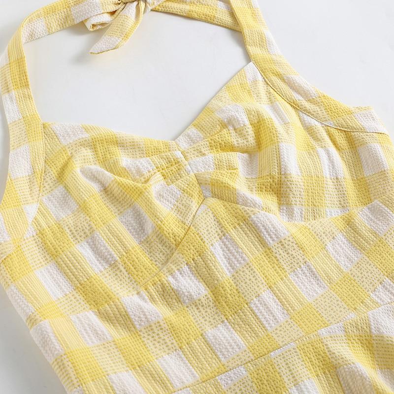 Robe Rétro Carreaux Jaune - Louise Vintage