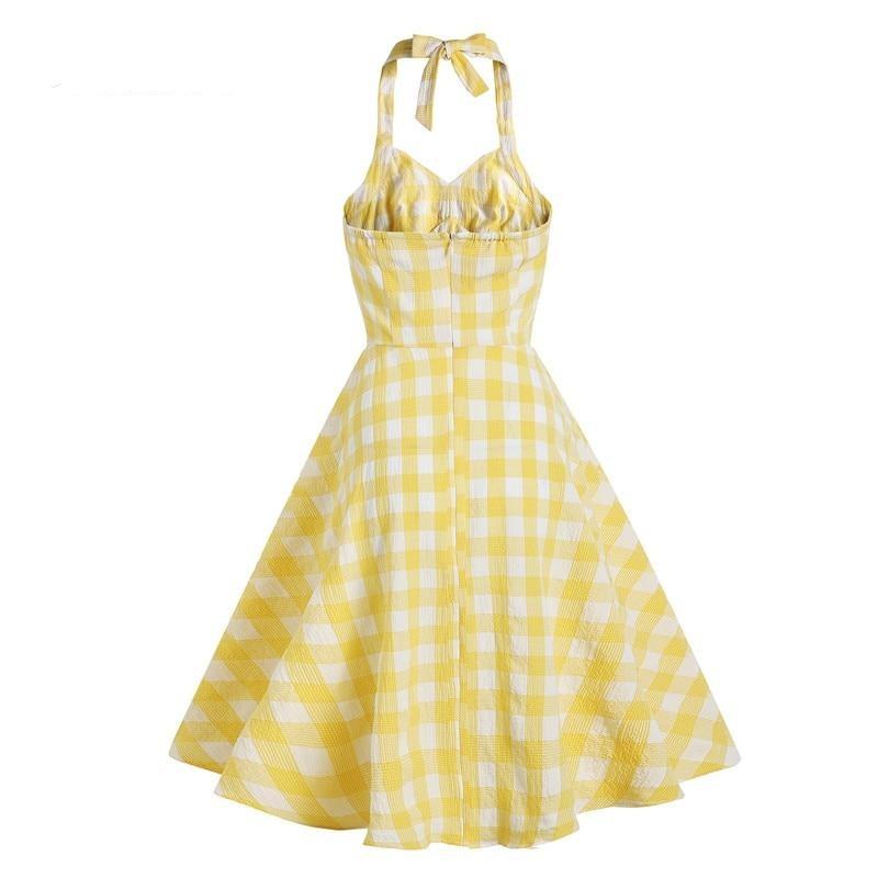 Robe Rétro Carreaux Jaune - Louise Vintage