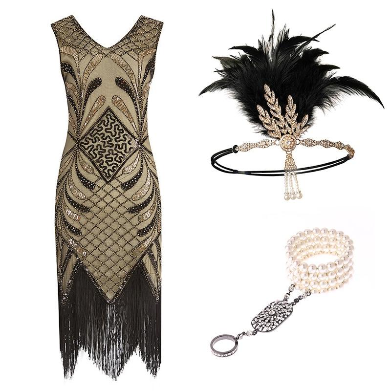 Robe Style Année 20 Gatsby Champagne (Avec Accéssoires) - Louise Vintage