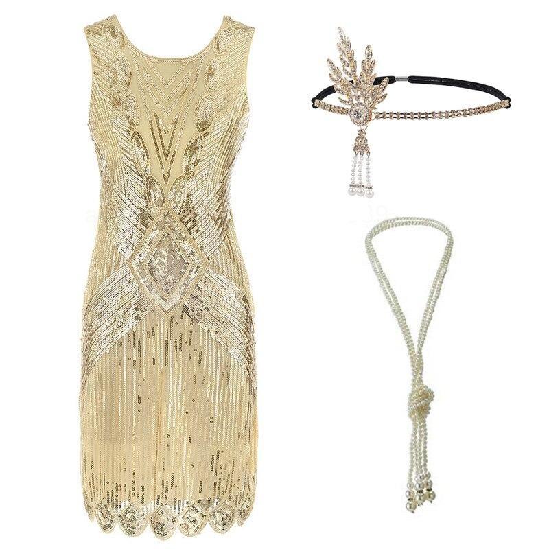 Robe Style Charleston Année 20 Beige (Avec Accéssoires) - Louise Vintage