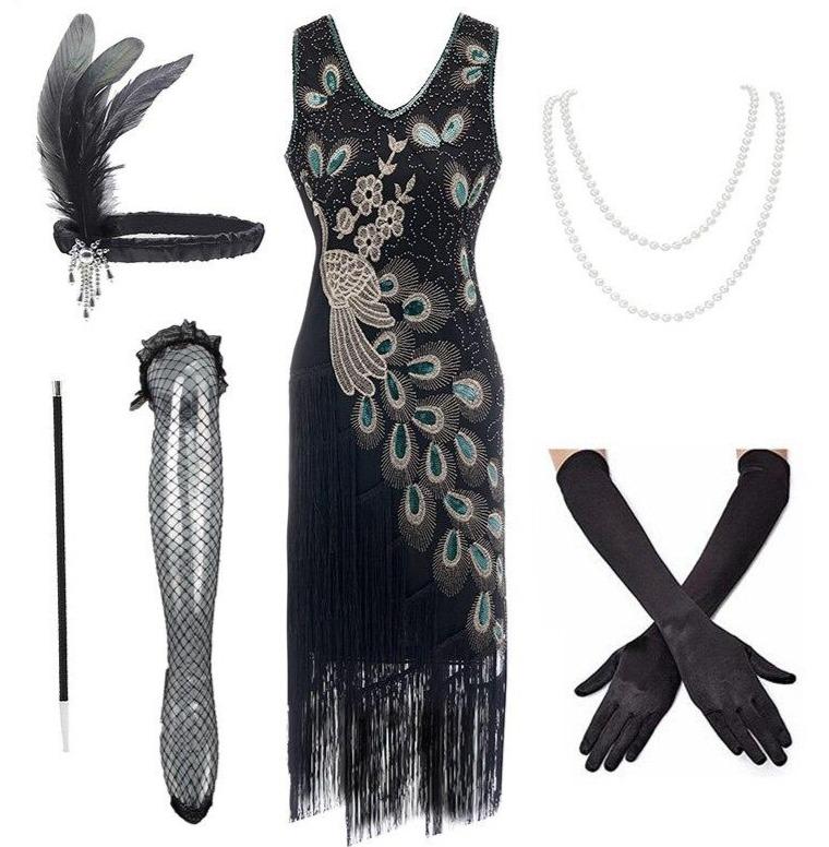 Robe Style Gatsby Année 20 Noire (Avec Accéssoires) - Louise Vintage