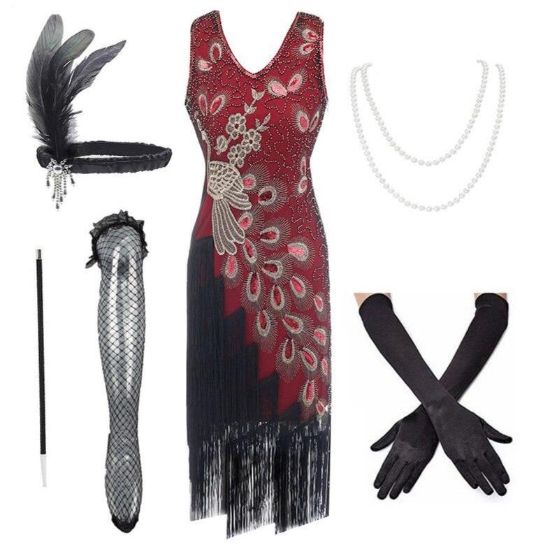 Robe Style Gatsby Année 20 Rouge (Avec Accéssoires) - Louise Vintage