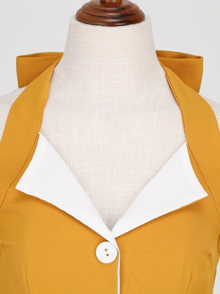 Robe Trapèze Année 60 Plumes Jaune - Louise Vintage