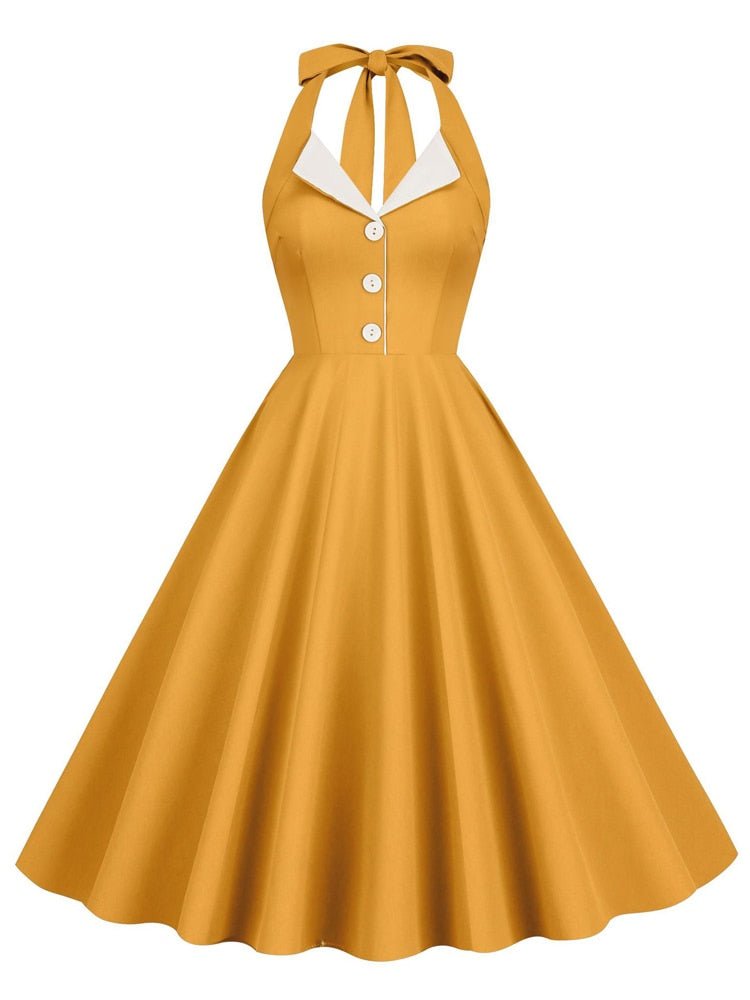 Robe Trapèze Année 60 Plumes Jaune - Louise Vintage
