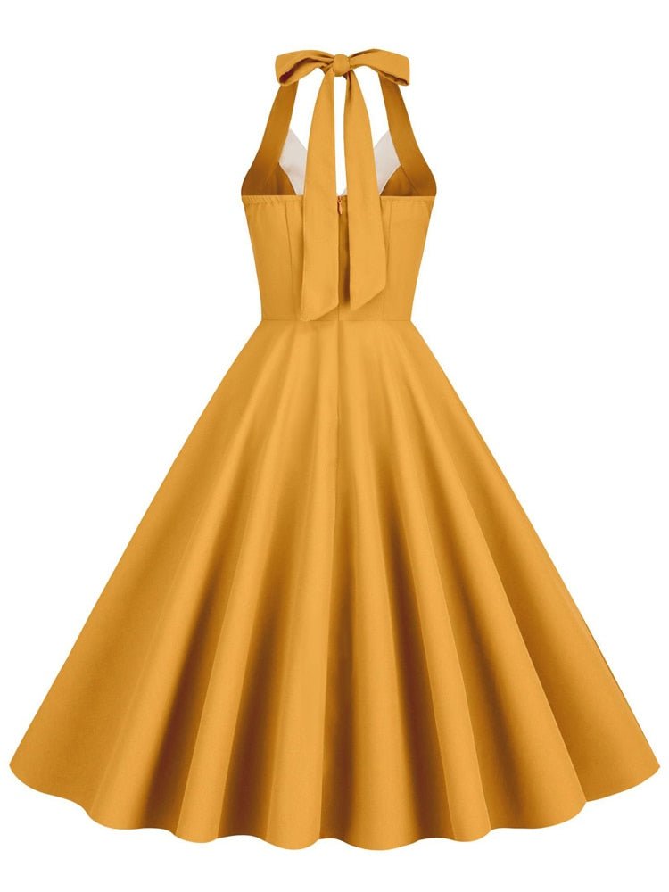 Robe Trapèze Année 60 Plumes Jaune - Louise Vintage