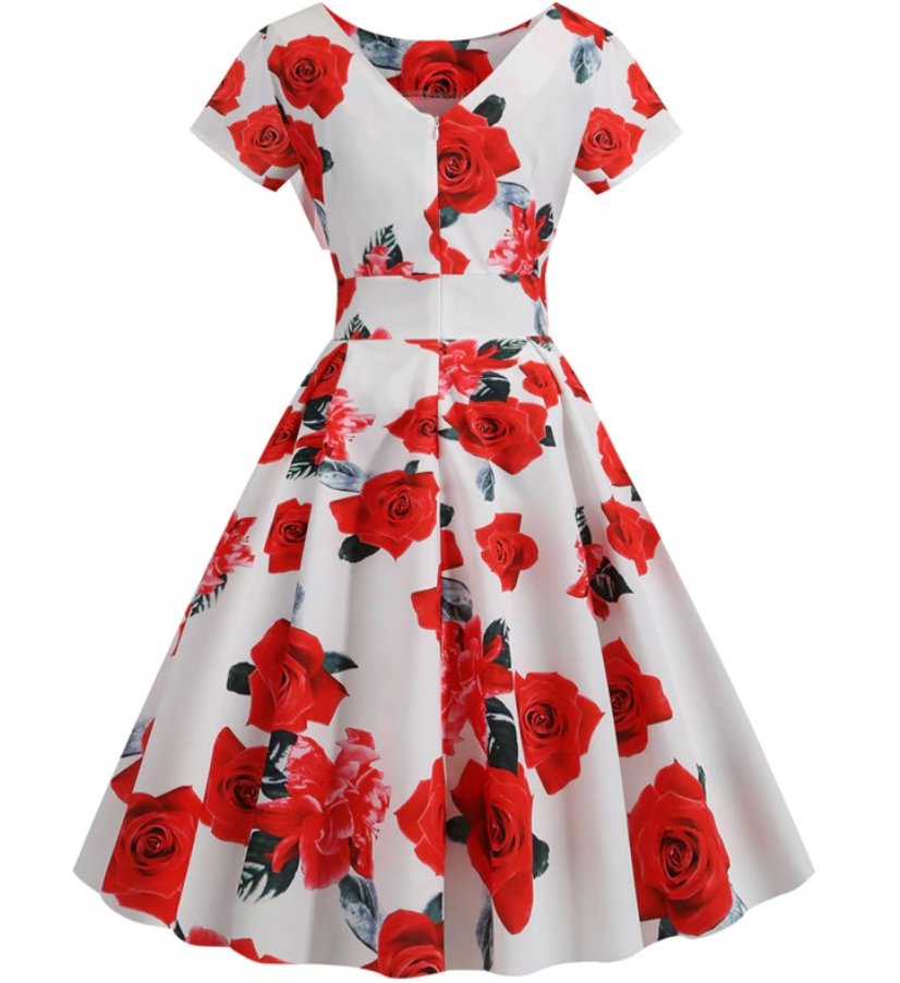 Robe Tunique Vintage Blanche et Rouge - Louise Vintage