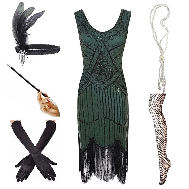 Robe Vintage 1920 Vert (Avec Accéssoires) - Louise Vintage
