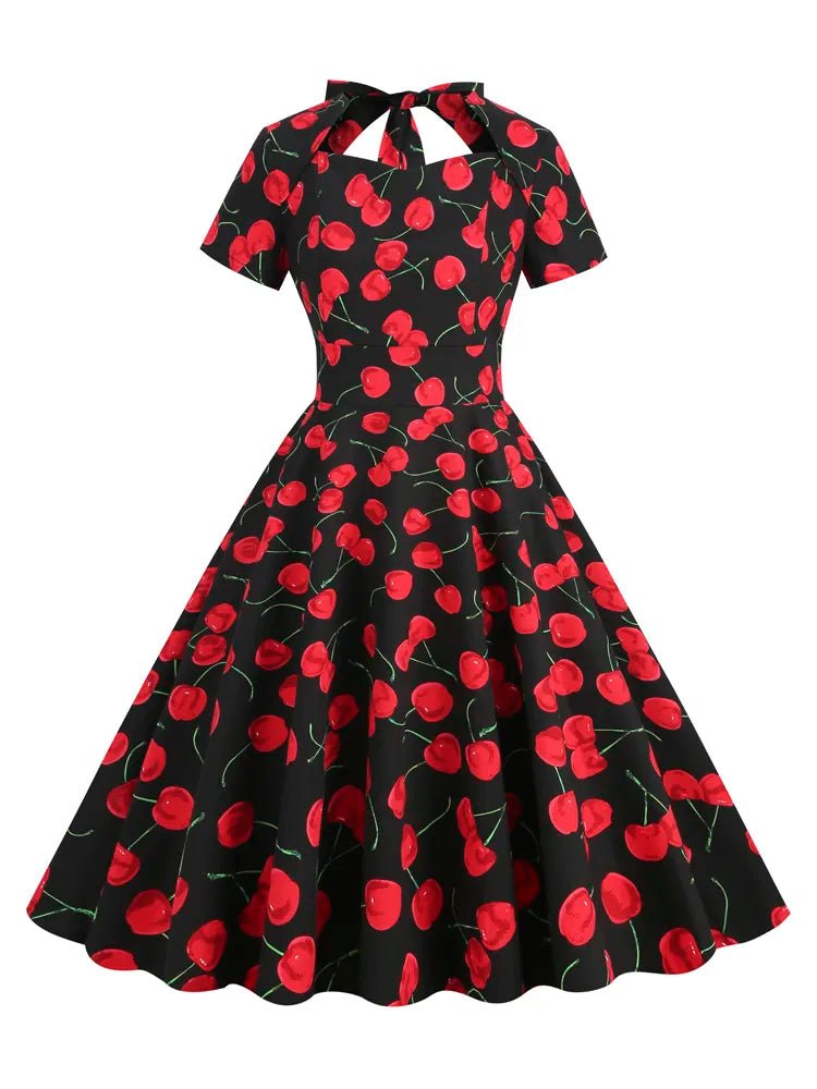 Robe Vintage 1950 Noir Cerises - Louise Vintage